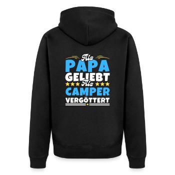 Als Papa geliebt, als Camper vergöttert - Unisex Premium Bio Zip Hoodie - Schwarz - Hinten - Nico (187cm)