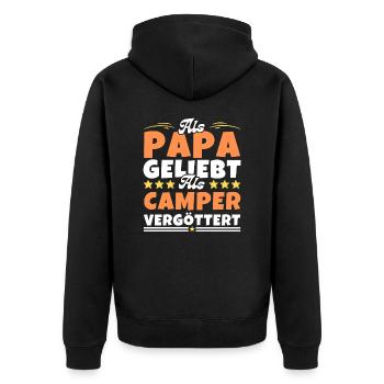Als Papa geliebt, als Camper vergöttert - Unisex Premium Bio Zip Hoodie - Schwarz - Hinten - Nico (187cm)