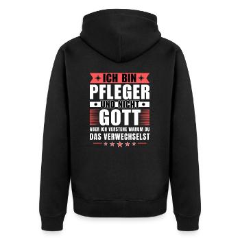 Ich bin Pfleger und nicht Gott - Unisex Premium Bio Zip Hoodie - Schwarz - Hinten - Nico (187cm)