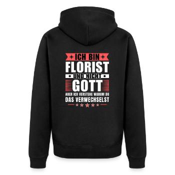 Ich bin Florist und nicht Gott - Unisex Premium Bio Zip Hoodie - Schwarz - Hinten - Nico (187cm)
