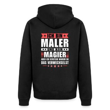 Ich bin Maler und kein Magier - Unisex Premium Bio Zip Hoodie - Schwarz - Hinten - Nico (187cm)