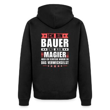 Ich bin Bauer und kein Magier - Unisex Premium Bio Zip Hoodie - Schwarz - Hinten - Nico (187cm)