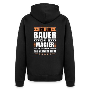 Ich bin Bauer und kein Magier - Unisex Premium Bio Zip Hoodie - Schwarz - Hinten - Nico (187cm)