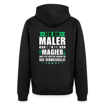 Ich bin Maler und kein Magier - Unisex Premium Bio Zip Hoodie - Schwarz - Hinten - Nico (187cm)