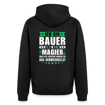 Ich bin Bauer und kein Magier - Unisex Premium Bio Zip Hoodie - Schwarz - Hinten - Nico (187cm)