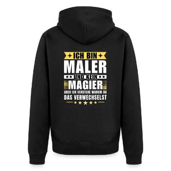 Ich bin Maler und kein Magier - Unisex Premium Bio Zip Hoodie - Schwarz - Hinten - Nico (187cm)
