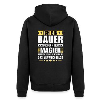 Ich bin Bauer und kein Magier - Unisex Premium Bio Zip Hoodie - Schwarz - Hinten - Nico (187cm)