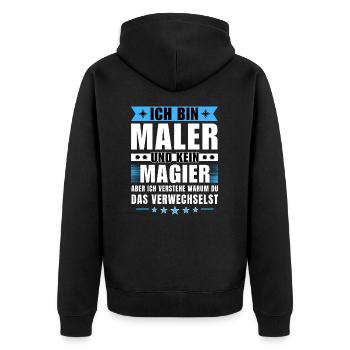 Ich bin Maler und kein Magier - Unisex Premium Bio Zip Hoodie - Schwarz - Hinten - Nico (187cm)