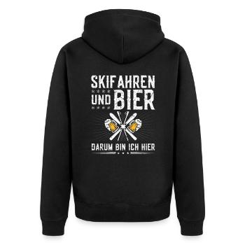 Apres Ski Spruch Witzig Skifahren Bier - Unisex Premium Bio Zip Hoodie - Schwarz - Hinten - Nico (187cm)