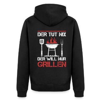 Griller BBQ Grill Grillmeister Grillen Grillparty - Unisex Premium Bio Zip Hoodie - Schwarz - Hinten - Nico (187cm)