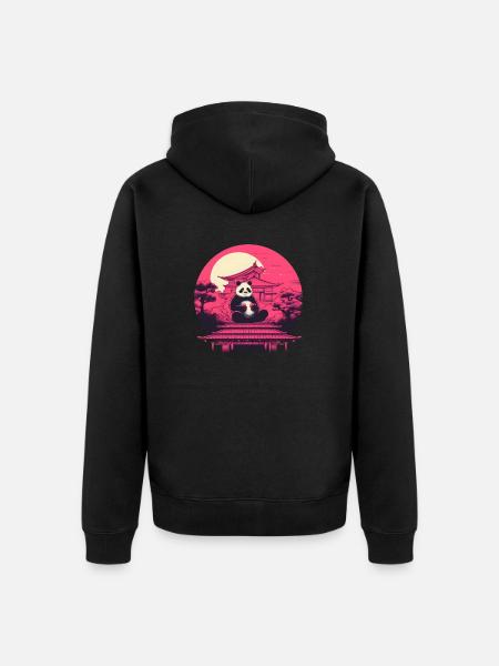 Synthwave eating Panda Japan Sunset - Unisex Premium Organic Zip Hoodie - black