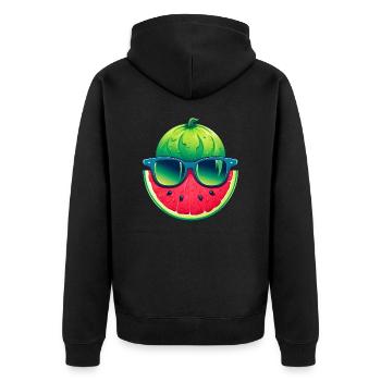 Coole Wassermelone mit Sonnenbrille Kawaii Sommer - Unisex Premium Bio Zip Hoodie - Schwarz - Hinten - Nico (187cm)