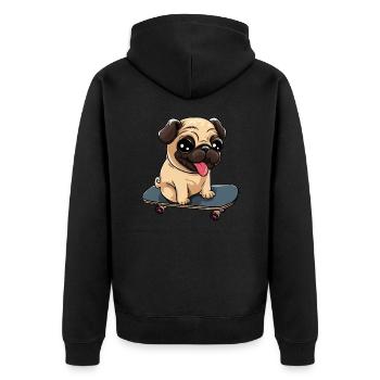 Skateboardender Mops: Niedlicher Rollspaß - Unisex Premium Bio Zip Hoodie - Schwarz - Hinten - Nico (187cm)