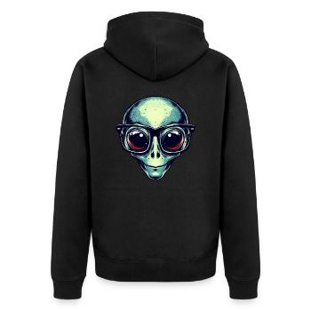 Nerdy alien with glasses - Unisex Premium Organic Zip Hoodie - black - Back - Nico (187cm)
