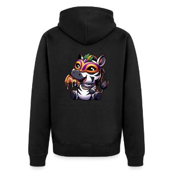Mardi Gras Zebra Pizza Salami Party T-Shirt - Unisex Premium Bio Zip Hoodie - Schwarz - Hinten - Nico (187cm)