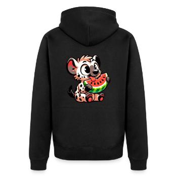 Hyäne genießt Wassermelone im Sommer - Unisex Premium Bio Zip Hoodie - Schwarz - Hinten - Nico (187cm)