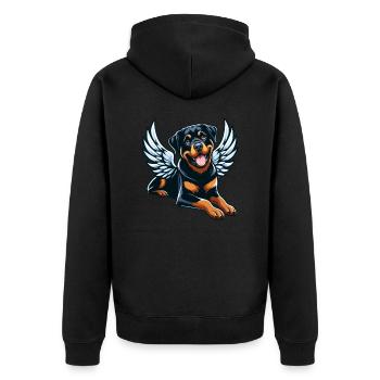 Süßer Rottweiler Engel Comic-Stil - Unisex Premium Bio Zip Hoodie - Schwarz - Hinten - Nico (187cm)