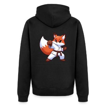 Fuchs Karate japanische Kampfkunst Kampfsport - Unisex Premium Bio Zip Hoodie - Schwarz - Hinten - Nico (187cm)