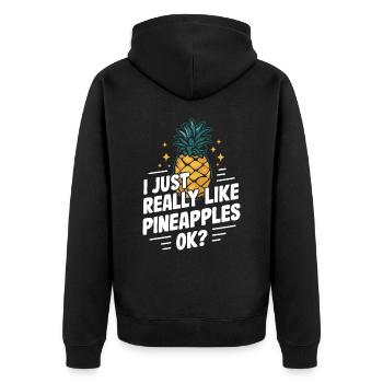 Ananas tropische hawaiianische Frucht - Unisex Premium Bio Zip Hoodie - Schwarz - Hinten - Nico (187cm)