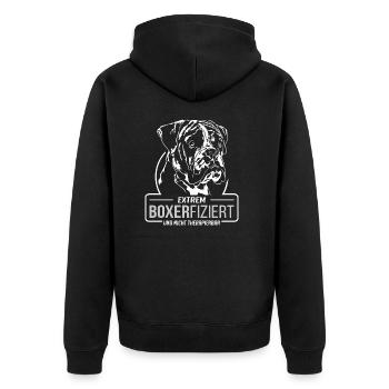 BOXERFIZIERT Boxer Hunde Spruch Hund Wilsigns - Unisex Premium Bio Zip Hoodie - Schwarz - Hinten - Nico (187cm)