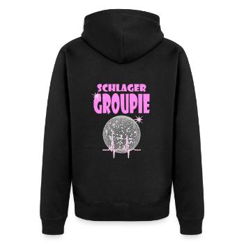SCHLAGERGROUPIE rosa - Unisex Premium Bio Zip Hoodie - Schwarz - Hinten - Nico (187cm)