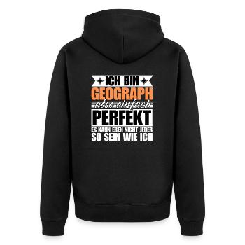 Perfekter Geograph - Unisex Premium Bio Zip Hoodie - Schwarz - Hinten - Nico (187cm)