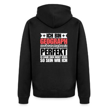 Perfekter Geograph - Unisex Premium Bio Zip Hoodie - Schwarz - Hinten - Nico (187cm)