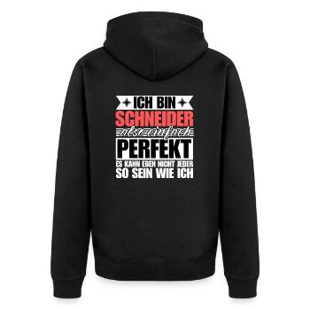 Perfekter Schneider - Unisex Premium Bio Zip Hoodie - Schwarz - Hinten - Nico (187cm)