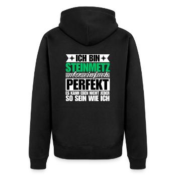 Perfekter Steinmetz - Unisex Premium Bio Zip Hoodie - Schwarz - Hinten - Nico (187cm)