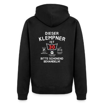 This plumber is 30. - Unisex Premium Organic Zip Hoodie - black - Back - Nico (187cm)