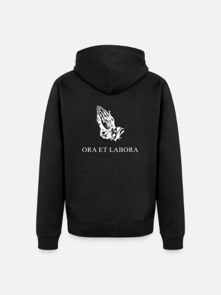 Prie et travaille latin blanc - Veste à capuche bio Premium Unisexe - noir