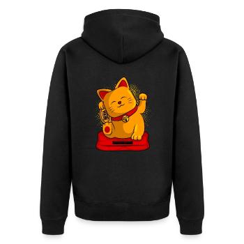 Manekineko winkende Japan Katze Katzenbesitzer - Unisex Premium Bio Zip Hoodie - Schwarz - Hinten - Nico (187cm)