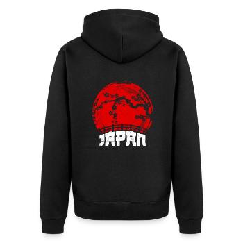 Ich muss gar nichts ich muss nur nach Japan - Unisex Premium Bio Zip Hoodie - Schwarz - Hinten - Nico (187cm)