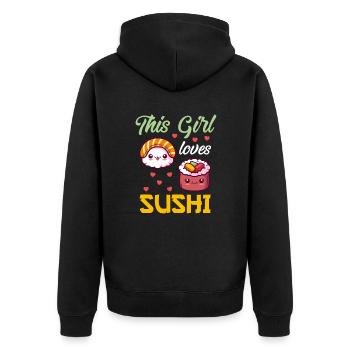 This Girl loves Sushi Sushi Love - Unisex Premium Bio Zip Hoodie - Schwarz - Hinten - Nico (187cm)