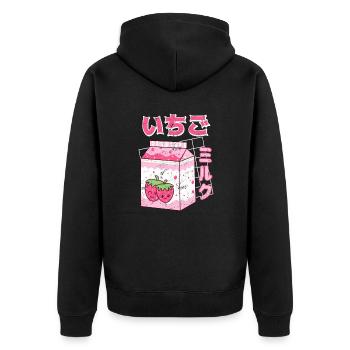 Anime Manga Kawaii Erdbeer Milchshake Milk Shake - Unisex Premium Bio Zip Hoodie - Schwarz - Hinten - Nico (187cm)