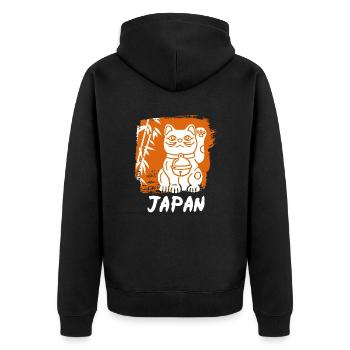Winkende Katze Maneki-Neko Japan Kätzchen - Unisex Premium Bio Zip Hoodie - Schwarz - Hinten - Nico (187cm)