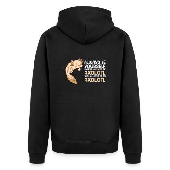 Lustiger Axolotl Spruch - Unisex Premium Bio Zip Hoodie - Schwarz - Hinten - Nico (187cm)
