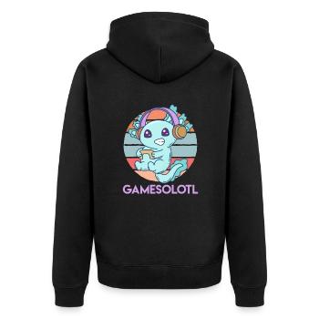 Gamesolotl Axolotl Gamer - Unisex Premium Bio Zip Hoodie - Schwarz - Hinten - Nico (187cm)