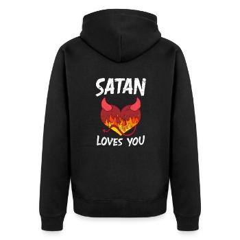 Satan loves You Party Devil Antichrist - Unisex Premium Organic Zip Hoodie - black - Back - Nico (187cm)