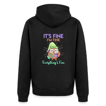Coffee Owl It's Fine I'am Fine Everthing's Fine - Unisex Premium Organic Zip Hoodie - black - Back - Nico (187cm)