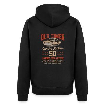Oldimer 50 Jahre gelaufen 50. Geburtstag - Unisex Premium Bio Zip Hoodie - Schwarz - Hinten - Nico (187cm)