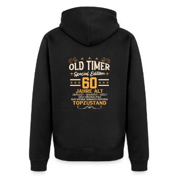 Oldtimer 60 Jahre 60. Geburtstag Geburtstagsfeier - Unisex Premium Bio Zip Hoodie - Schwarz - Hinten - Nico (187cm)