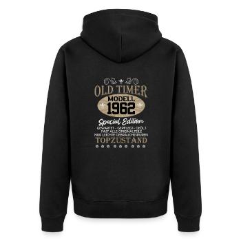 Oldtimer Modell 1962 60 Jahre 60. Geburtstag - Unisex Premium Bio Zip Hoodie - Schwarz - Hinten - Nico (187cm)