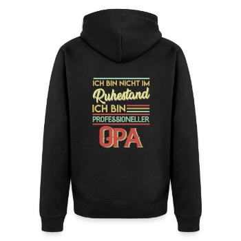 Nicht in Rente professioneller Opa Pensionär - Unisex Premium Bio Zip Hoodie - Schwarz - Hinten - Nico (187cm)
