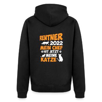 Rentner 2022 Chef ist meine Katze Katzenbesitzer - Unisex Premium Bio Zip Hoodie - Schwarz - Hinten - Nico (187cm)