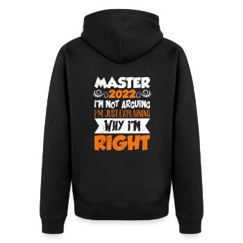 Master 2022 ich diskutiere nicht Master - Unisex Premium Bio Zip Hoodie - Schwarz - Hinten - Nico (187cm)