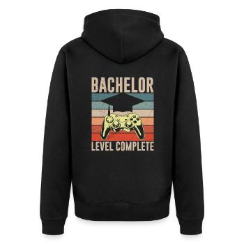 Bachelor Level Complete Bachelor Abschluss - Unisex Premium Bio Zip Hoodie - Schwarz - Hinten - Nico (187cm)
