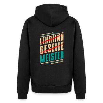 Nach Lehrling und Geselle Meister bestanden - Unisex Premium Bio Zip Hoodie - Schwarz - Hinten - Nico (187cm)