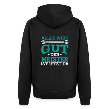 Meisterschule und Meisterprüfung bestanden - Unisex Premium Bio Zip Hoodie - Schwarz - Hinten - Nico (187cm)