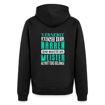 Meisterprüfung bestanden Meisterschule Meister - Unisex Premium Bio Zip Hoodie - Schwarz - Hinten - Nico (187cm)